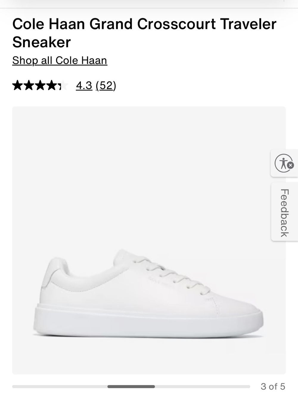 Cole Haan Grand Crosscourt traveler white leather Sneaker, Size 7B New - Picture 3 of 13
